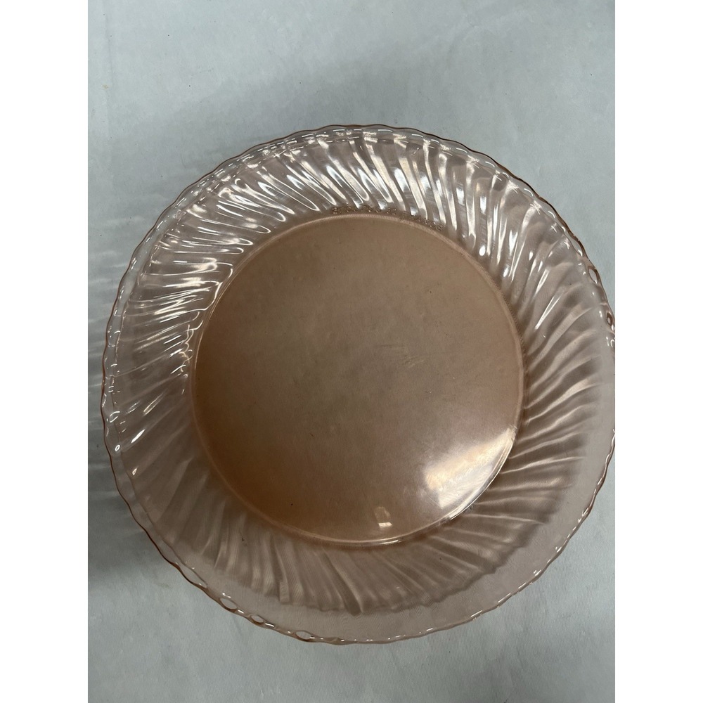 Vtg Set of 4 France Arcoroc Rosaline Pink Swirl Depression Glass Luncheon Plates